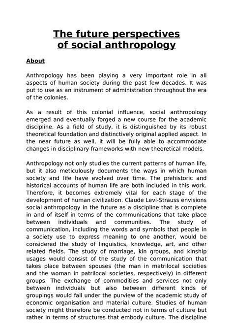 The future perspectives of social anthropology - The future ...