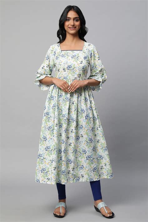 Buy Blue Floral Printed A-Line kurta Online for Woman | Shop for Aurelia
