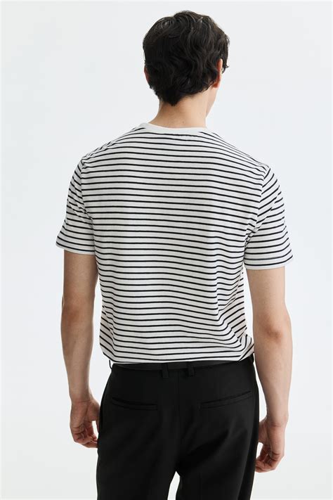 Men’s White/Black striped Slim Fit T-shirt | H&M IN