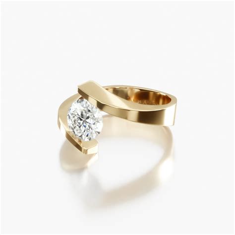 14K Yellow Gold Spiral Tension Set Engagement Ring-8809y14