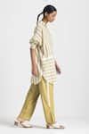 Buy Green Muslin Collared Woven Stripe Long Shirt For Women by THREE ...