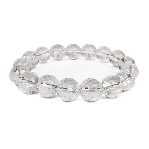 Buy Crystu Natural Sphatik Clear Quartz Bracelet 12 mm Faceted Crystal ...