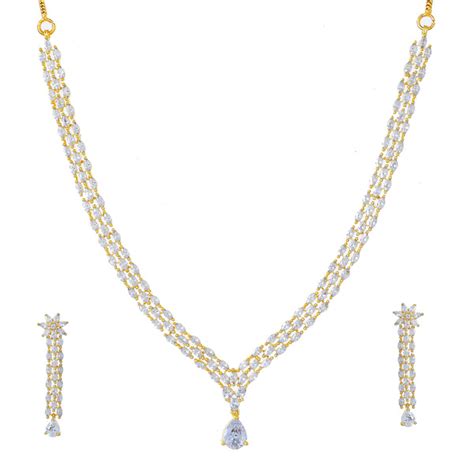 Sparkling Opulance Crystal Radiance Gold American Diamond Necklace Set ...
