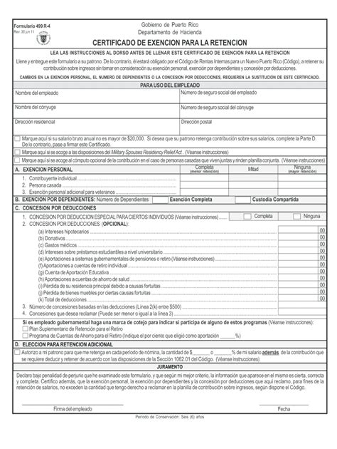 2011 con los campos en blanco PR 499 R-4 El formulario se puede ...