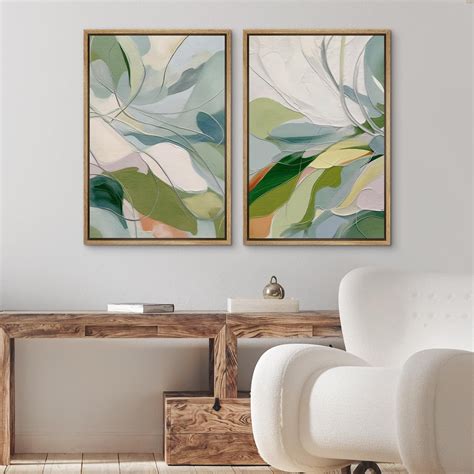 wall26 Green Calm Relax Abstract Floral Botanical - Framed Canvas ...
