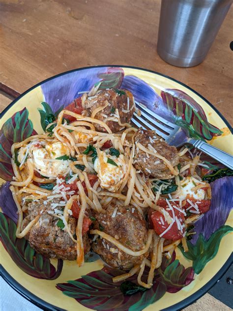 Zero carb pasta dinner!! Hearts of Palm "pasta" homemade meatballs with ...