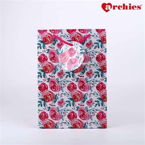 Archies Rose Design Paper Bag Pack of 2