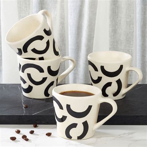 Buy Artisanal Studio Pottery Stoneware Tea Mug Set of 4 in Black & Ecru ...