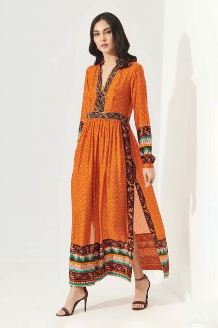 Buy Multi Color Satin Crepe Embroidery Mandarin Collar Printed Dress ...