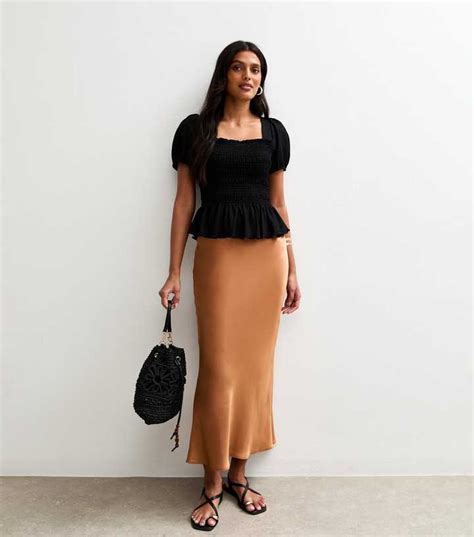 Burnt Orange Satin Bias Cut Satin Midi Skirt | New Look