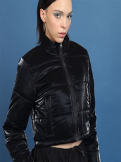 Buy Tokyo Talkies Black Mock Collar Crop Puffer Jacket - Jackets for ...