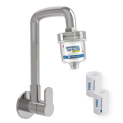 WaterScience Kitchen Tap Filter + 2 Replacement Cartridge for Mud, Sand ...