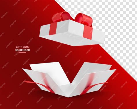 White gift box with red in opened 3d render with transparent background ...