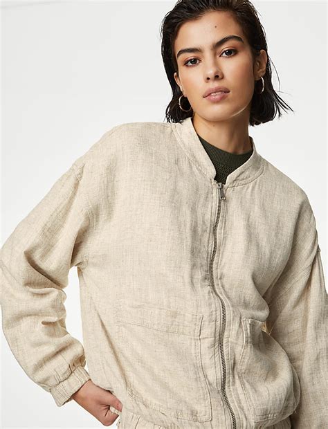 Buy Linen Rich Bomber Jacket at Marks & Spencer