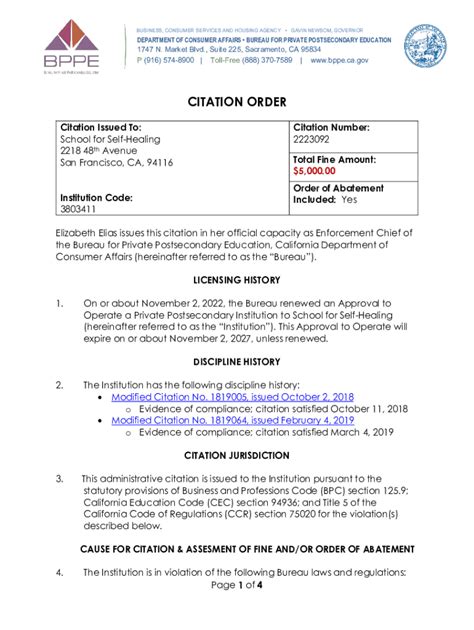 Fillable Online School for Self-Healing - Citation Order. School for ...