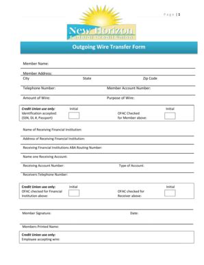 Fillable Online O utgoing Wire Tr ansfer Form - newhorizonfcucom Fax ...