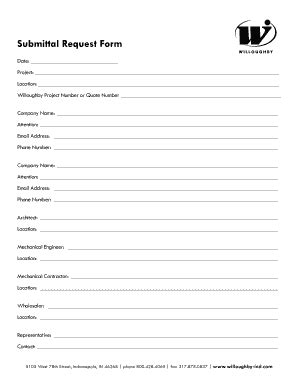 Fillable Online Submittal Request Form - Willoughby Industries Inc Fax ...