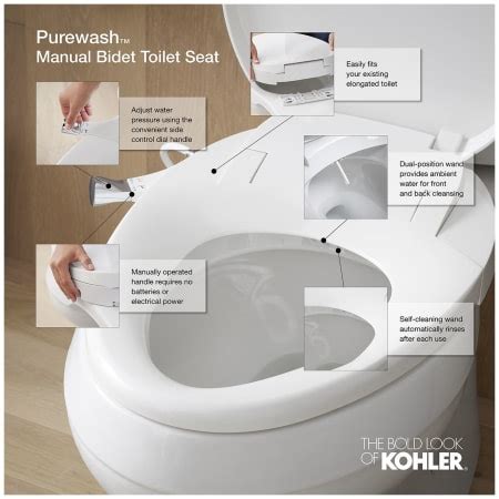 Kohler K-98804-CP-0 PureWash M300 Elongated Manual Bidet Toilet Seat ...