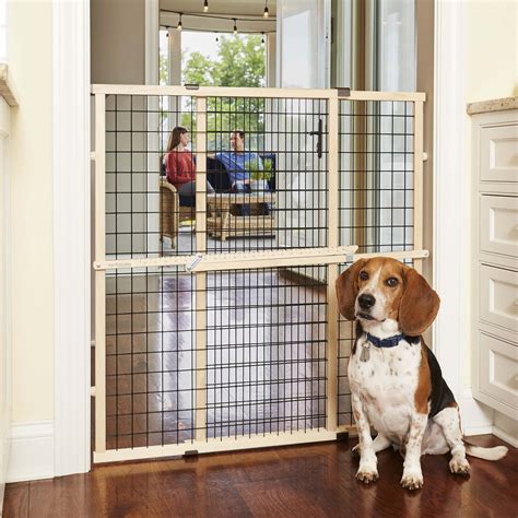 North States MyPet Natural Wood Extra Tall Wire Mesh Dog Gate, 29.5"- 48" Wide, Sustainable ...