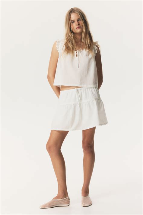 Frill-trimmed cotton top - White - Ladies | H&M IN