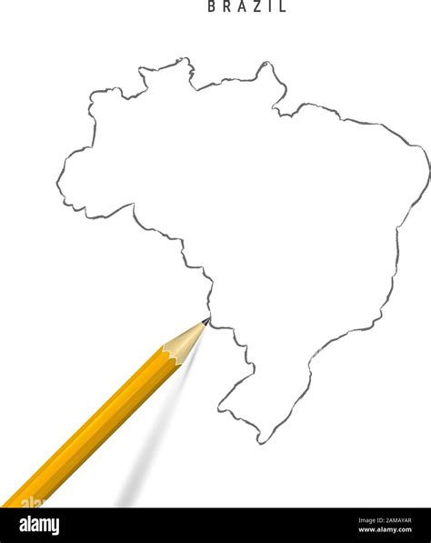 Brazil sketch outline map isolated on white background. Empty hand drawn vector map of Brazil ...