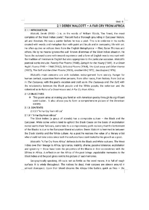 A far cry from Africa, Derek Walcott - MA. English - Studocu