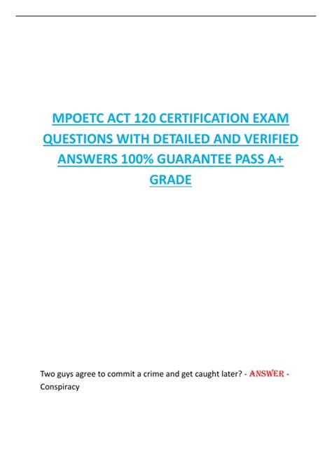 MPOETC ACT 120 CERTIFICATION EXAM QUESTIONS WITH DETAILED AND VERIFIED ...