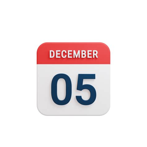 December Realistic Calendar Icon 3D Rendered Date December 05 14032064 PNG