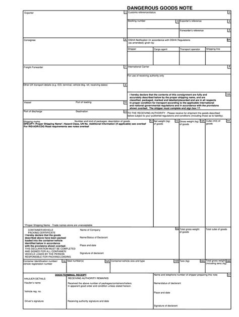 Image result for Dangerous Goods Consignment Note