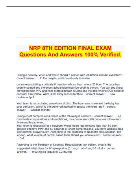 NRP 8TH EDITION FINAL EXAM Questions And Answers 100% Verified. - NRP ...