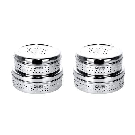 Kuber Industries Set of 2 Stainless Steel Hole Puri Dabbas | Sprout ...