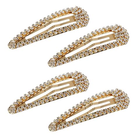 4PCS Rhinestone Snap Hair Clip Metal Snap Hair Clips Gold Snap Hair ...