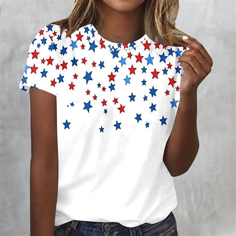 CFLVAEK 4th of July Tshirts for Women, Patriotic Graphic Tees, XXL Casual Crewneck Holiday ...