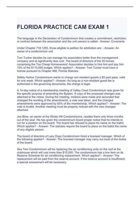 FLORIDA PRACTICE CAM EXAM 1 QUESTIONS WITH CORRECT ANSWERS - CAM ...