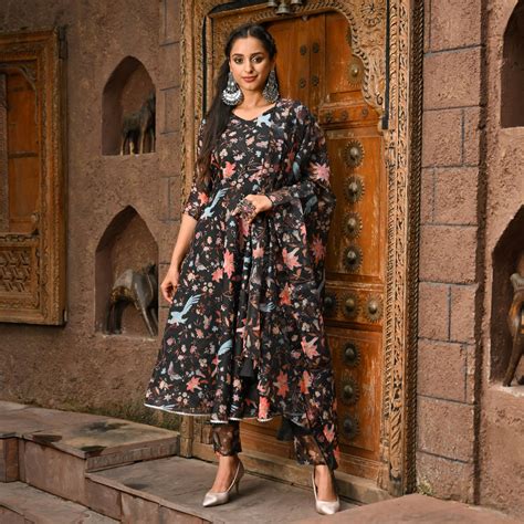 Flora Black kurta suit set – The Anarkali Shop