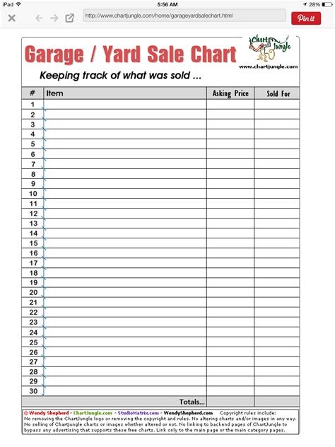 Printable Yard Sale Pricing Guide - Printable Learning Sheets