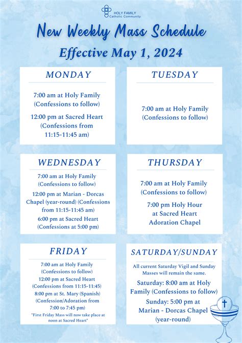 Changes come to Mass schedule effective May 1, 2024 - Holy Family ...