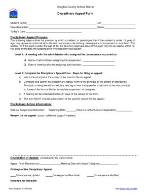 Fillable Online Disciplinary Appeal Form.doc Fax Email Print - pdfFiller