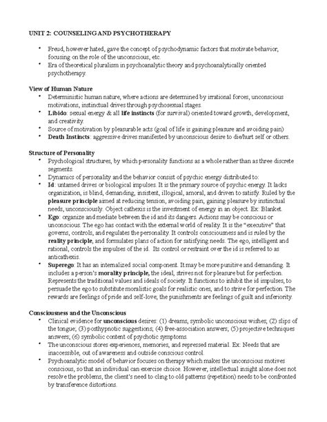 Counseling Unit 2 - notes - UNIT 2: COUNSELING AND PSYCHOTHERAPY ...