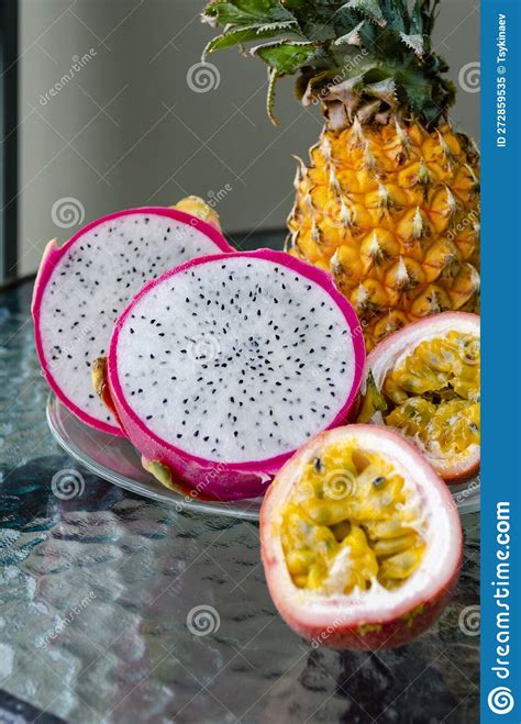 Cut in Half Passion Fruit and Dragon Fruit Close-up Stock Image - Image ...