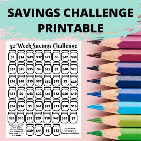 52 Week Savings Challenge Printable | Savings Tracker (PDF) - Etsy | 52 ...
