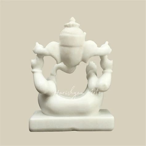 12" Pure White Marble Ganesha Modern Sculpture