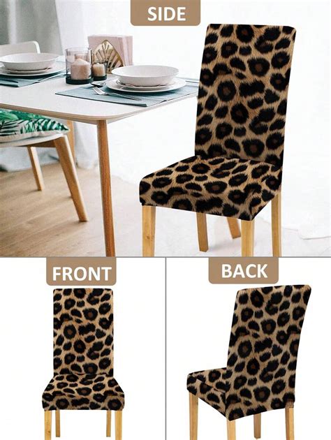 1pc Removable Elastic Chair Cover, Digital Leopard Print Dining Chair ...