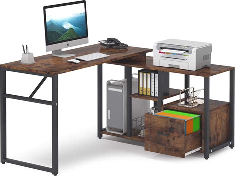 Buy Tribesigns L-Shaped Computer Desk with File Drawer, Rotating Corner ...