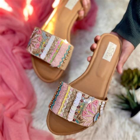 Handcrafted Embroidered Colourful Embellished Sliders for Women - GYPSY ...