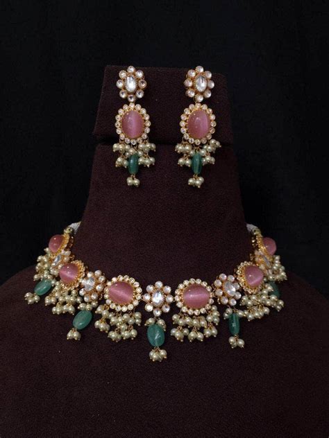 Buy Pink Meenakari Kundan Choker Set Online - Ishhaara
