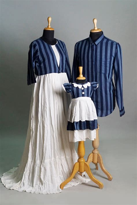 Midnight Navy & Ivory Striped Matching Family Outfit | Anveshana Clothing