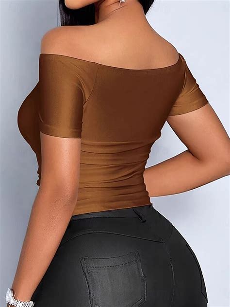 Women's Blouse Plain Stylish Sexy Short Sleeve Off Shoulder Crop Tops ...