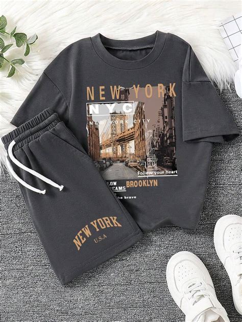 Tween Boy Scenic Print Round Neck Short Sleeve T-Shirt And Shorts Set ...