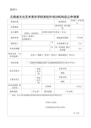 云南省文化艺术类非学科类校外培训机构设立申请表.docx_蚂蚁文库